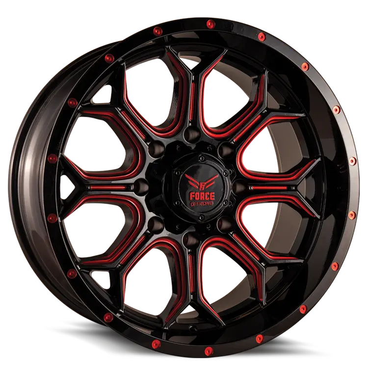 22" Force Offroad F42 Gloss Black Red Milled 22X12 1