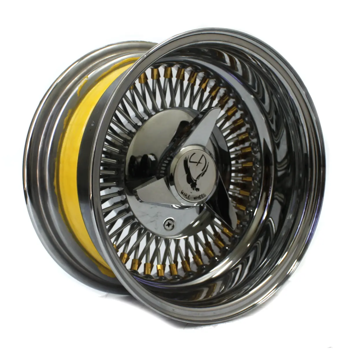 14X7 Wire Wheel 80 Spoke Gold Nipple Reverse La Wire Deep Dish 1