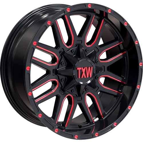 20X9 Txw Off-Road Wheel T-007 Gloss Black Windows Red Milling Red Rivets 1
