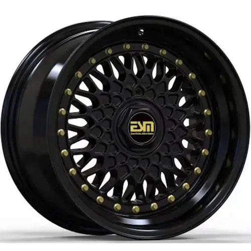 18" Esm Esm-002R Gloss Black Gold Rivets Bbs Style 18X8 18X9.5 1