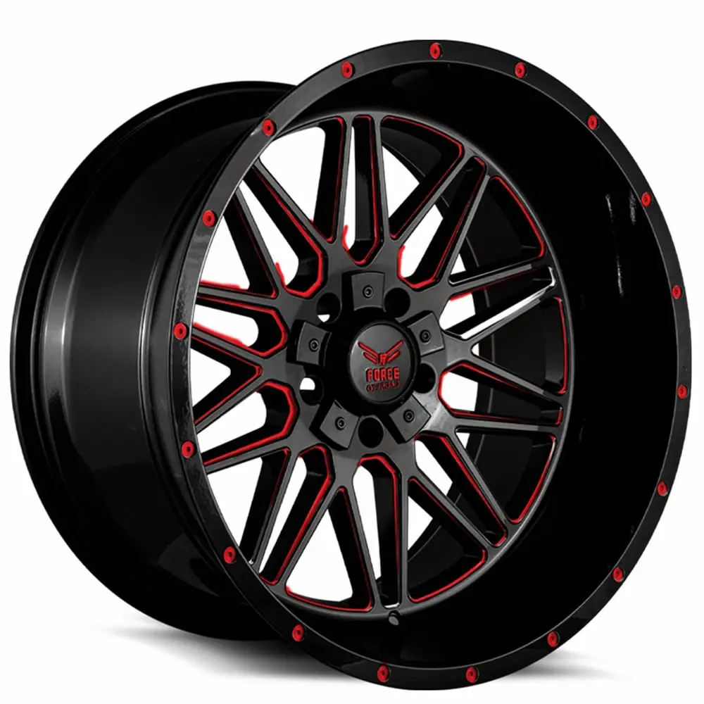 22" Force Offroad Force F44 Gloss Black Red Milled 22X12 1