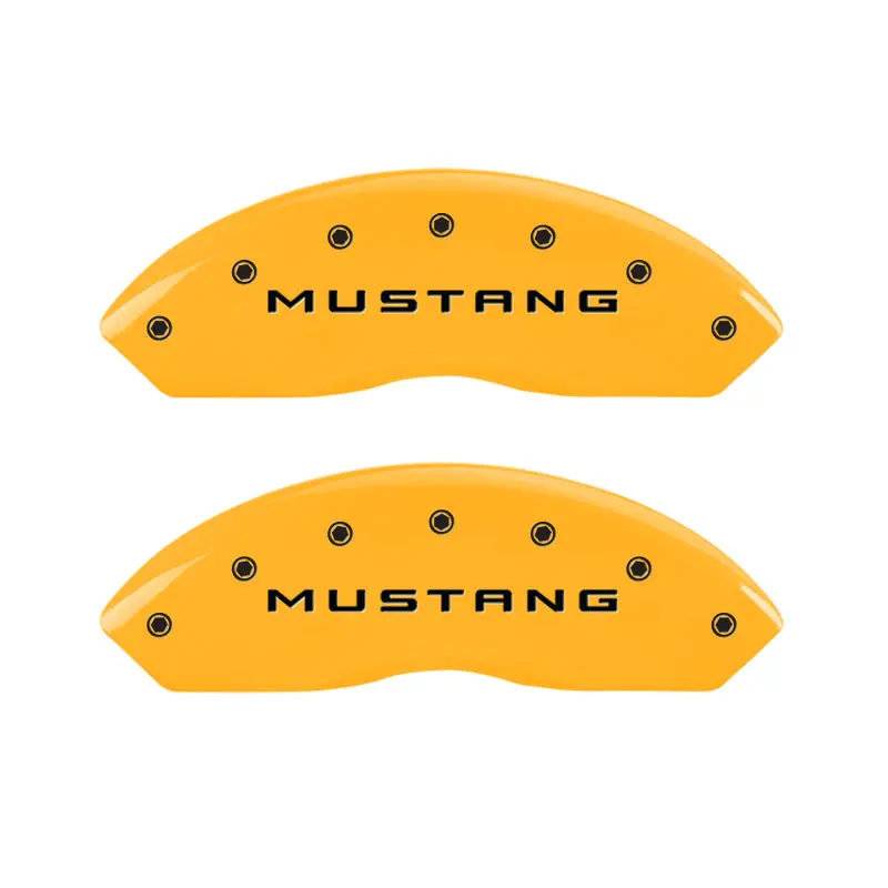 Mgp Engraved 4-Piston Caliper Covers For Ford Mustang – Front & Rear, Yellow Accent On Black 1