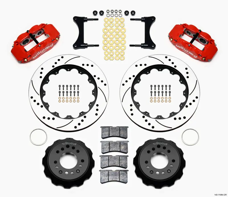 Wilwood Narrow Superlite 6R Front Brake Hat Kit – 14" Drilled, Red Finish, Fits 1993–1996 Mazda Rx-7 1