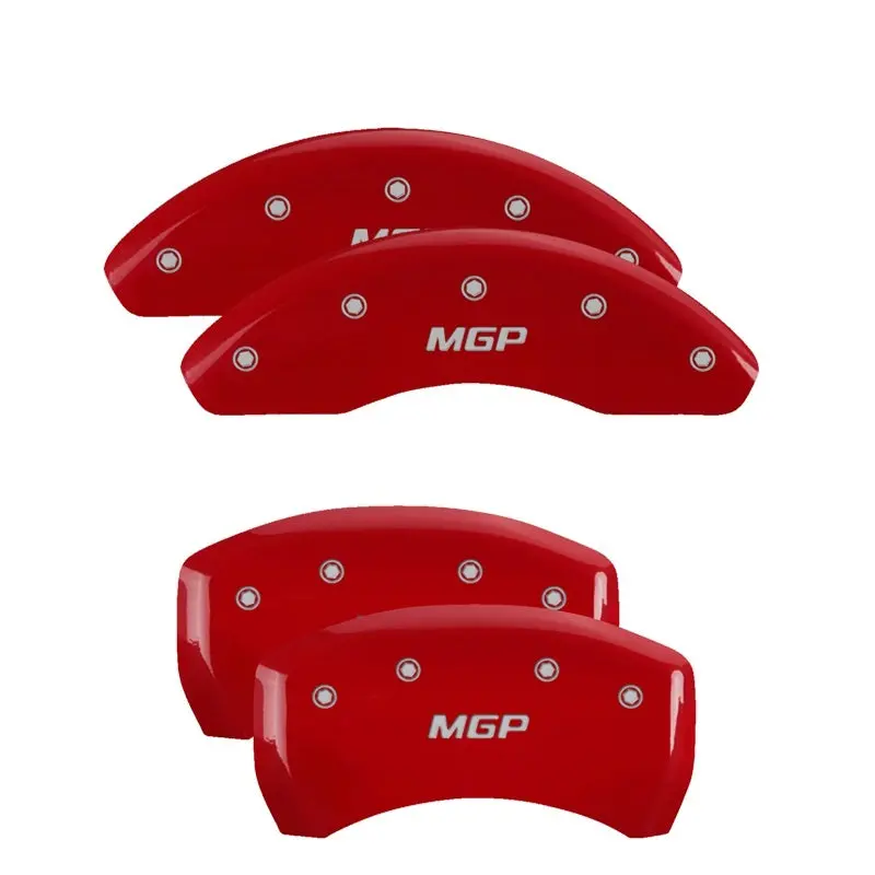 Mgp Bowtie Caliper Covers – Engraved 4-Piston Set, Front & Rear, Red Finish With Silver Chrome Accents 1