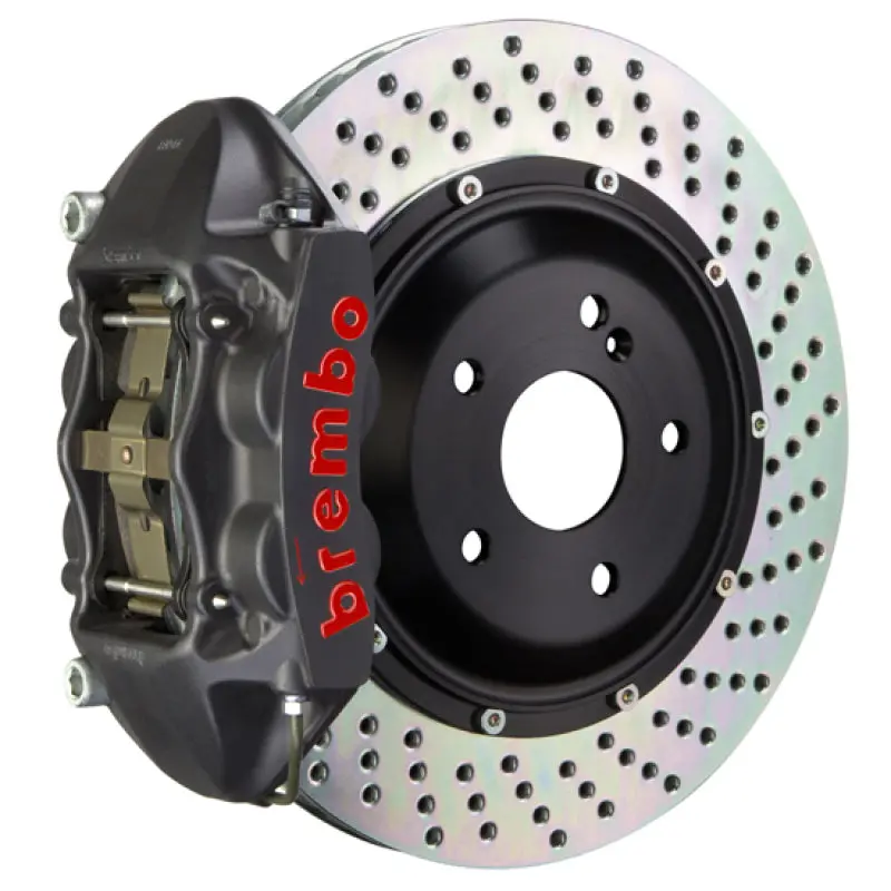 Brembo Gts Big Brake Kit For 2008–2015 Mitsubishi Lancer Evolution X – Rear, 4-Piston Calipers, 345X28Mm Drilled 2-Piece Rotors, Black Ha Finish 1