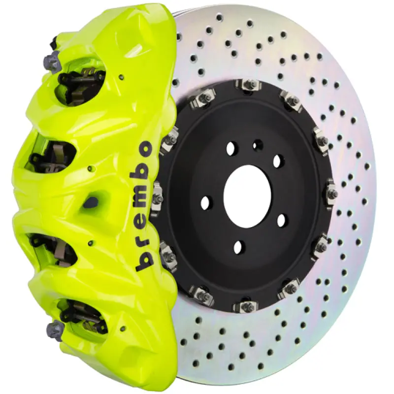 Brembo Front Gt Big Brake Kit For 2018+ Subaru Wrx Sti & 2019+ Legacy Gt – 6-Piston Calipers With 380X34Mm Drilled Two-Piece Rotors In Fluorescent Yellow 1